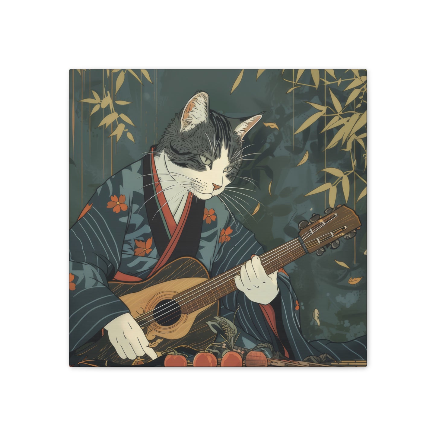 Japanese Kitty Guitarist - Canvas Stretched, 0.75" - Canvas Stretched, 0.75"