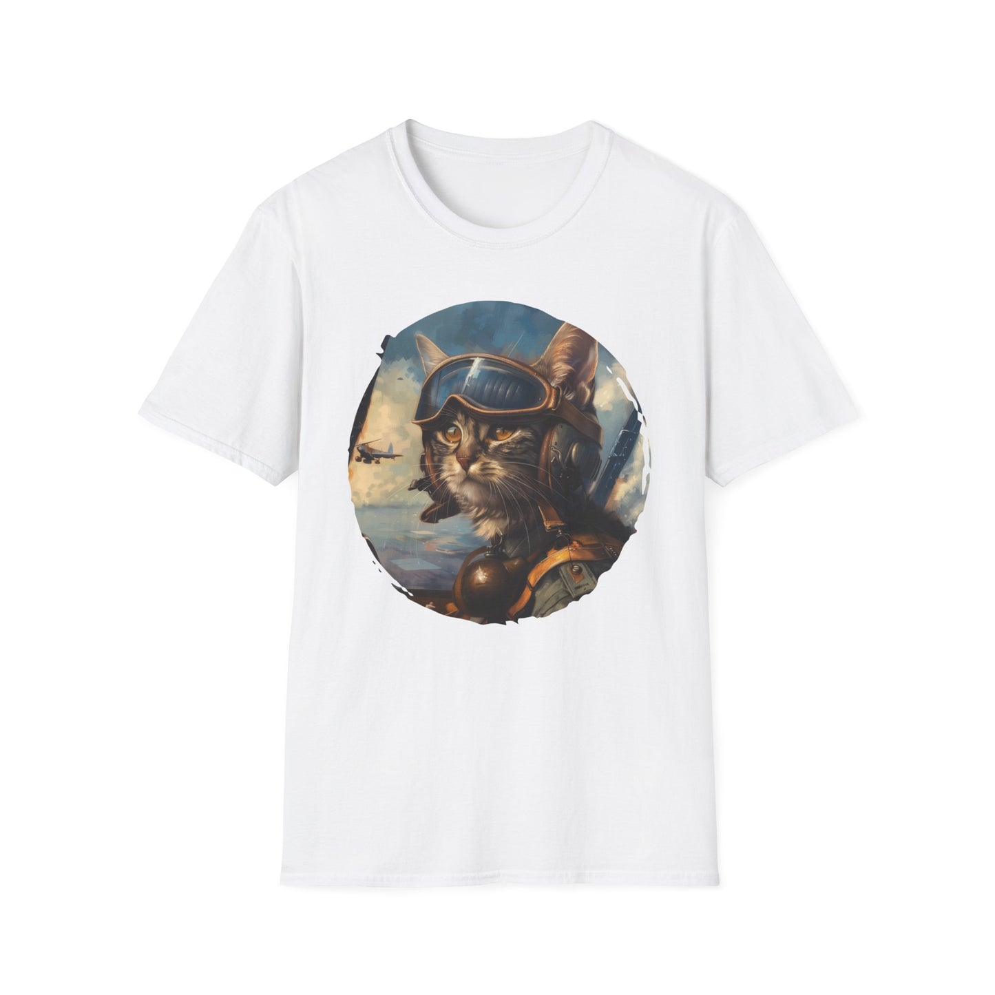 Cat Fighter Pilot - Unisex Softstyle T-Shirt