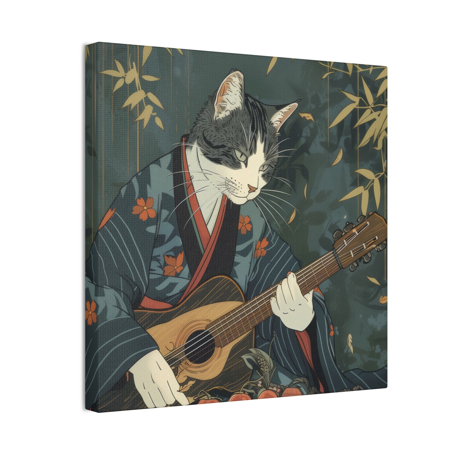 Japanese Kitty Guitarist - Canvas Stretched, 0.75" - Canvas Stretched, 0.75"