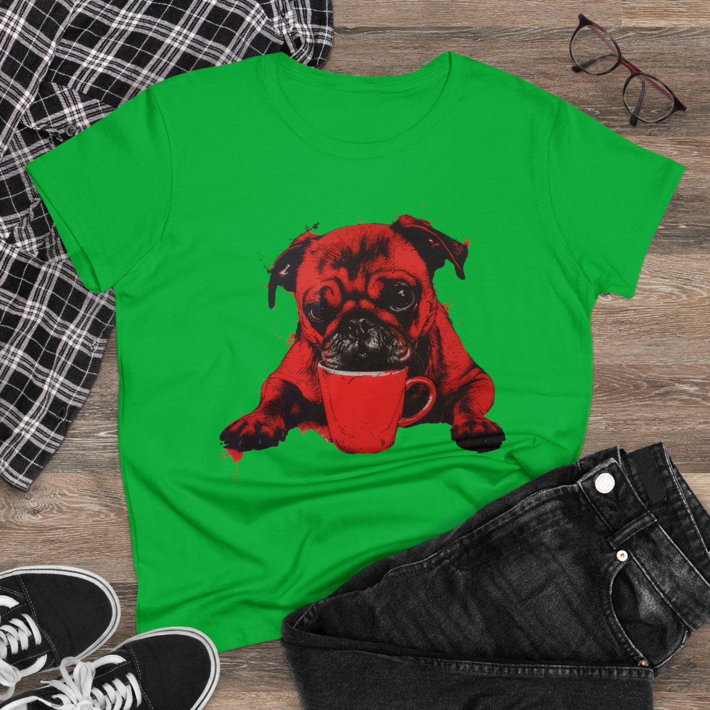 Dog Likes Coffee - Women's Midweight Cotton Tee